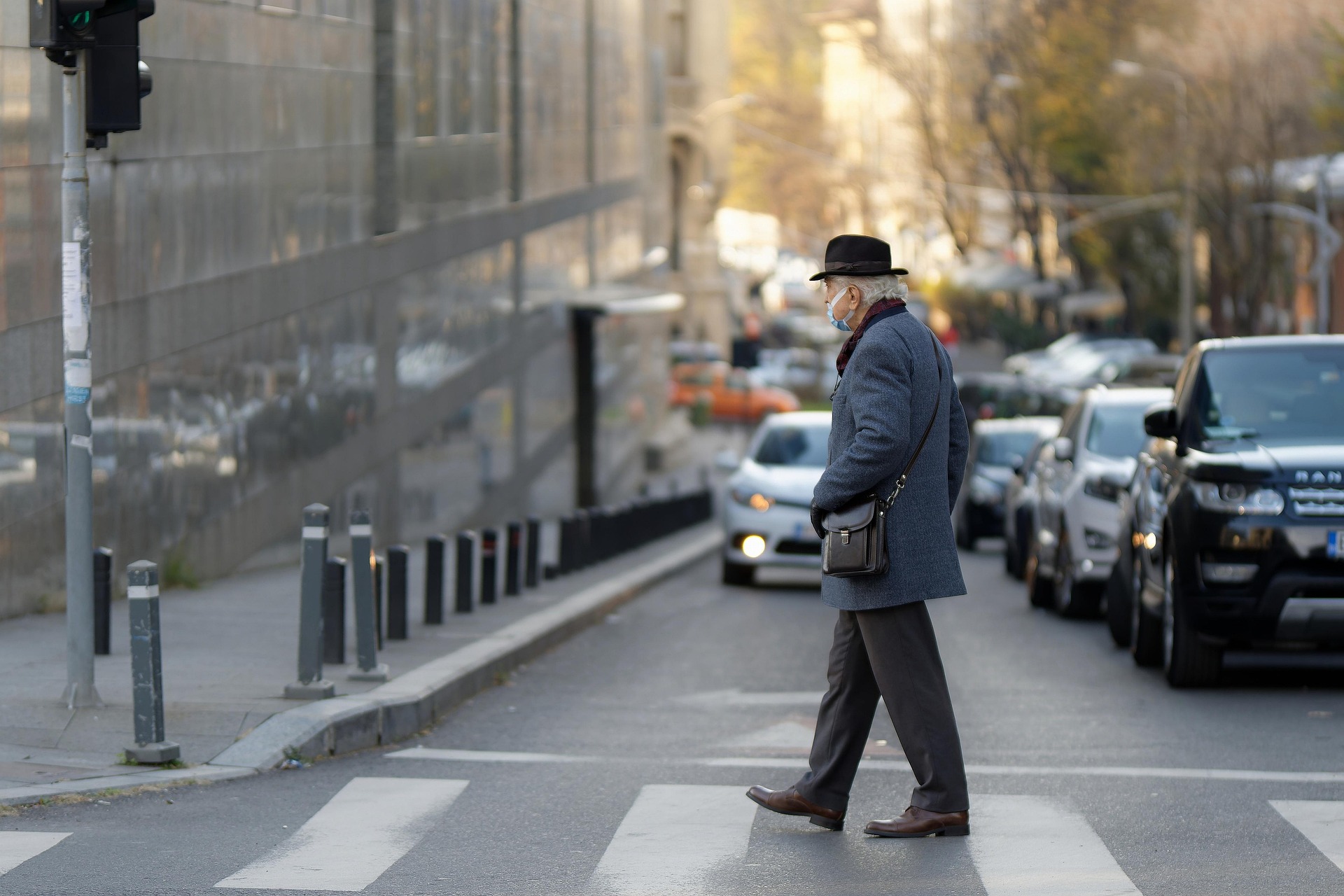 elderly pedestrian man crossing!