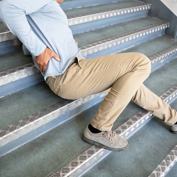 Wet floor where a person slipped and fell